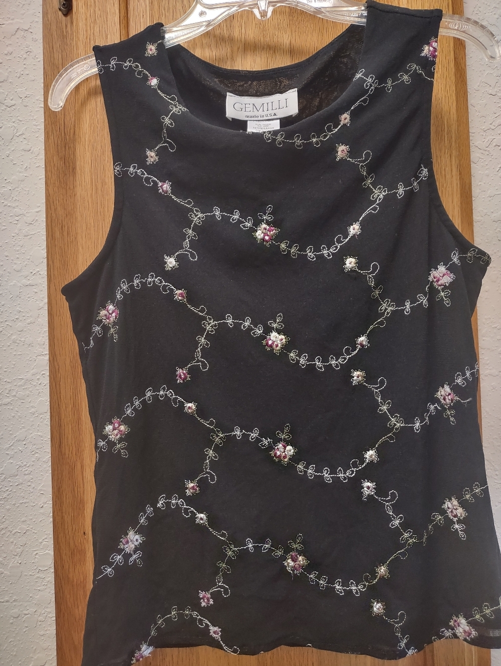 Black Sleeveless Floral Embroidered Tank Petite Large